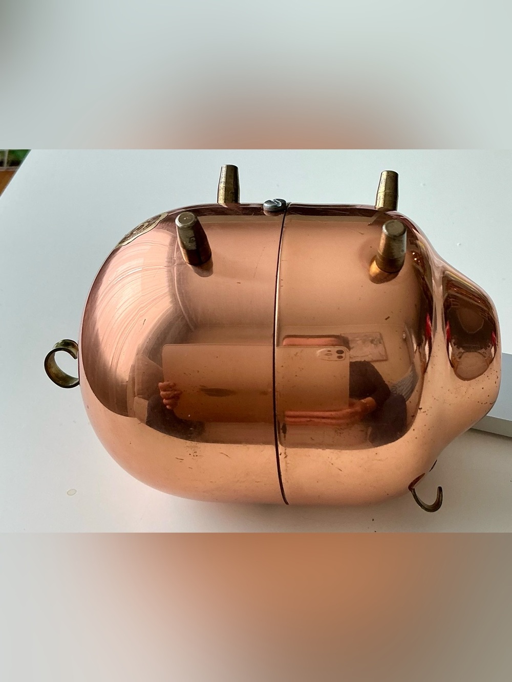 VTG Coppercraft Guild Copper Piggy Bank MCM Brass Leg Figural Coin Bank ArtDeco - Picture 5 of 9